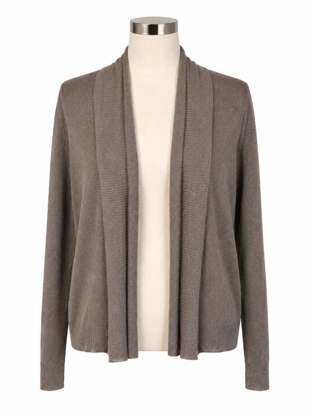 Brochu Walker Brown Linen Cotton Open Front Cardigan Sweater Sz P Arm Patches